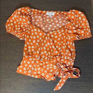 & Other Stories - Orange Puff Sleeve Wrap Top